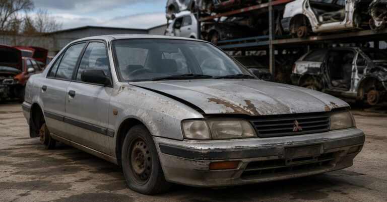Unregistered car at an automotive recycling facility