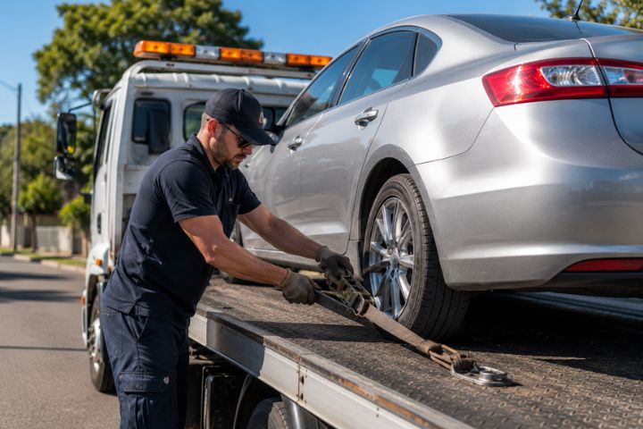 Burton Wreckers loading a non-running vehicle for removal